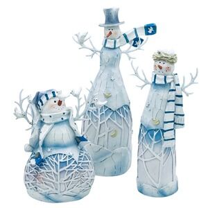 Ganz Snowman Figurines‎ Set of 3 Winter Holiday Decor Birds Stars EX9216